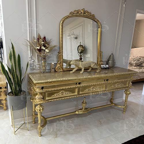 منزل مشتری خرید سرویس چوب ارزان به قیمت عمده کنسول طلایی