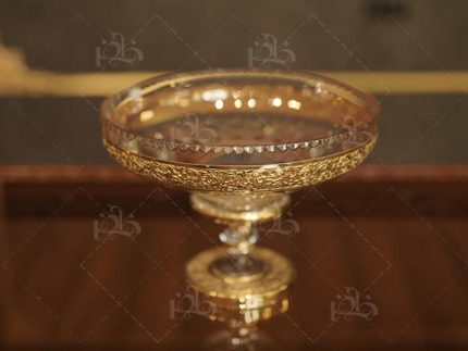 ست کریستال میوه خوری ورا با کریستال ۲۴٪ و طلاکاری ۱۲ عیار براق، برند بهیماه، قابل سفارش تکی یا سرویس جهازی، مناسب پذیرایی لوکس